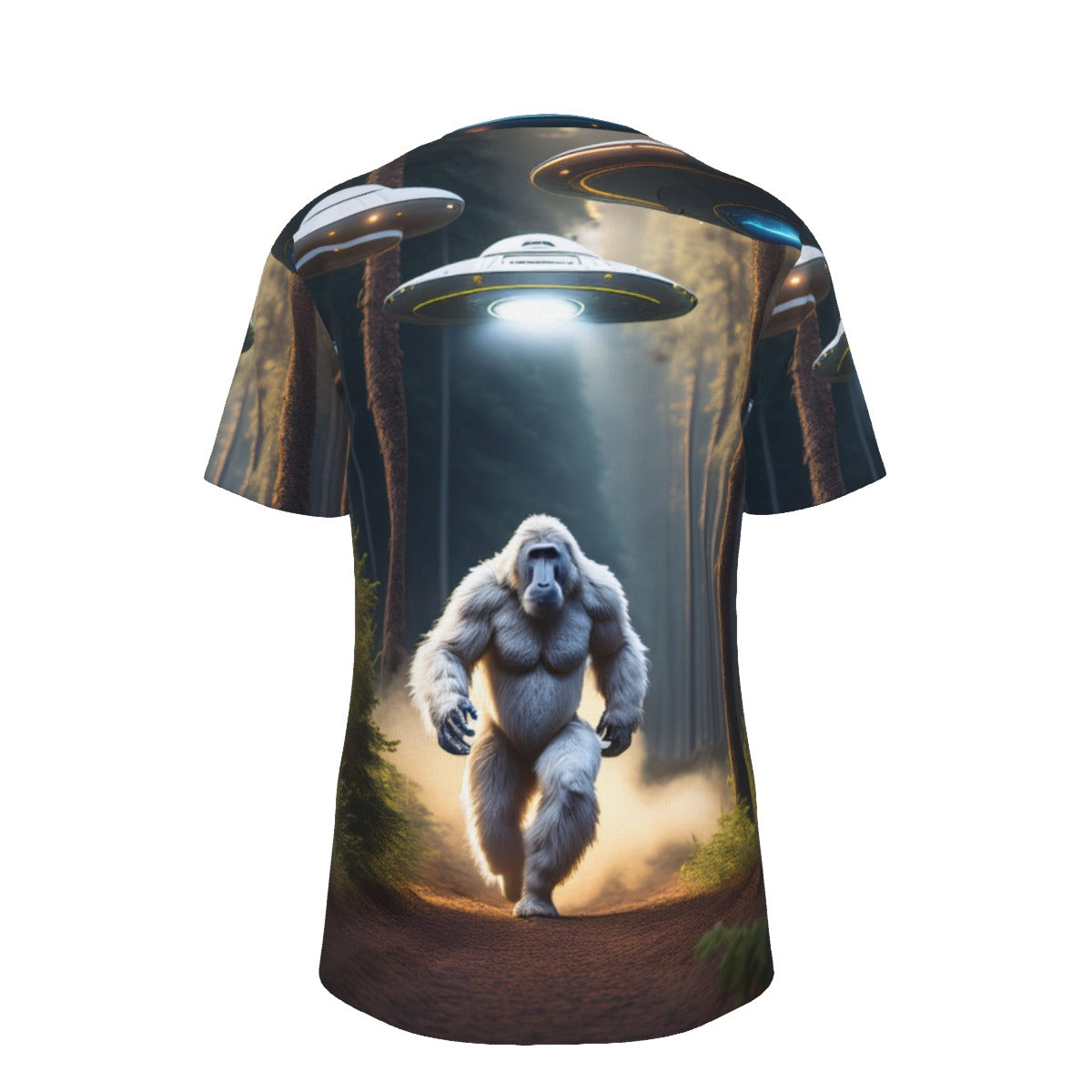 Bigfoot Running from UFO's O-Neck T-Shirt