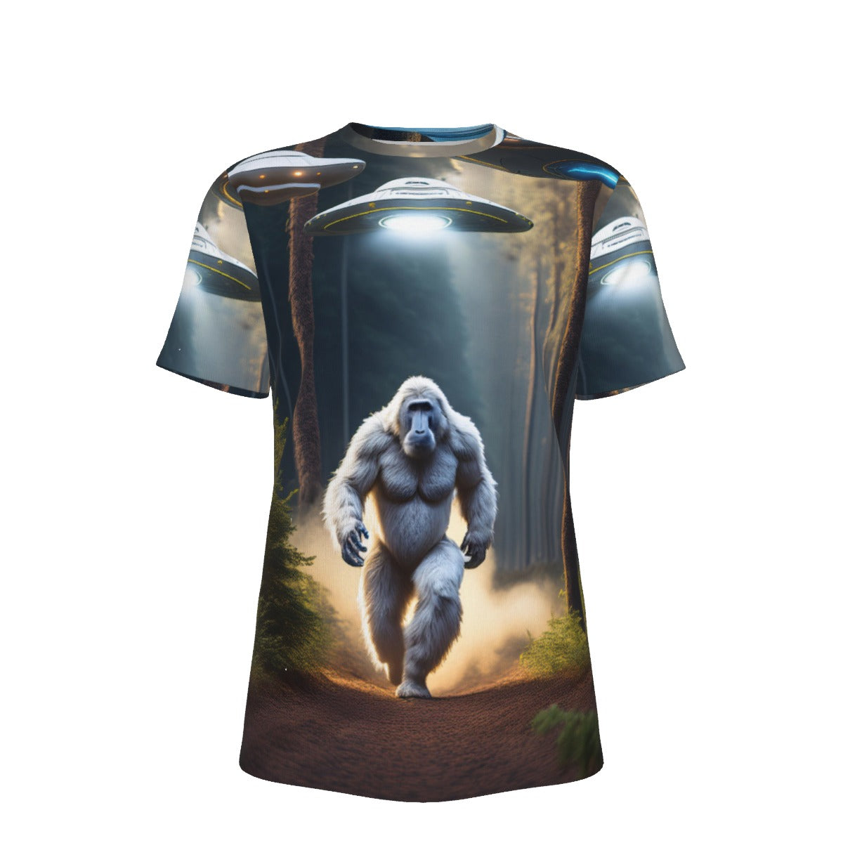 Bigfoot Running from UFO's O-Neck T-Shirt